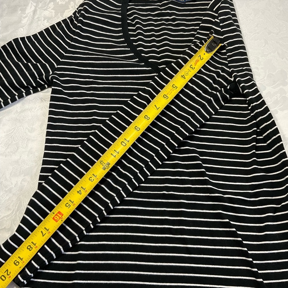 Ralph Lauren Black White Striped Long Sleeve Knit Top Women 100%Cotton Size L - Picture 6 of 7